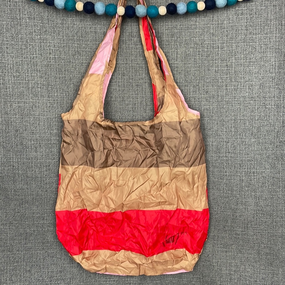 GAP (RED) Packable Striped Tote Folds Into Pocket Red Pink Sustainable Eco Cool